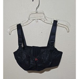 Vtg Jeunique Black Full Coverage Adjustable Wide Straps Wire Free Bra Size 34E